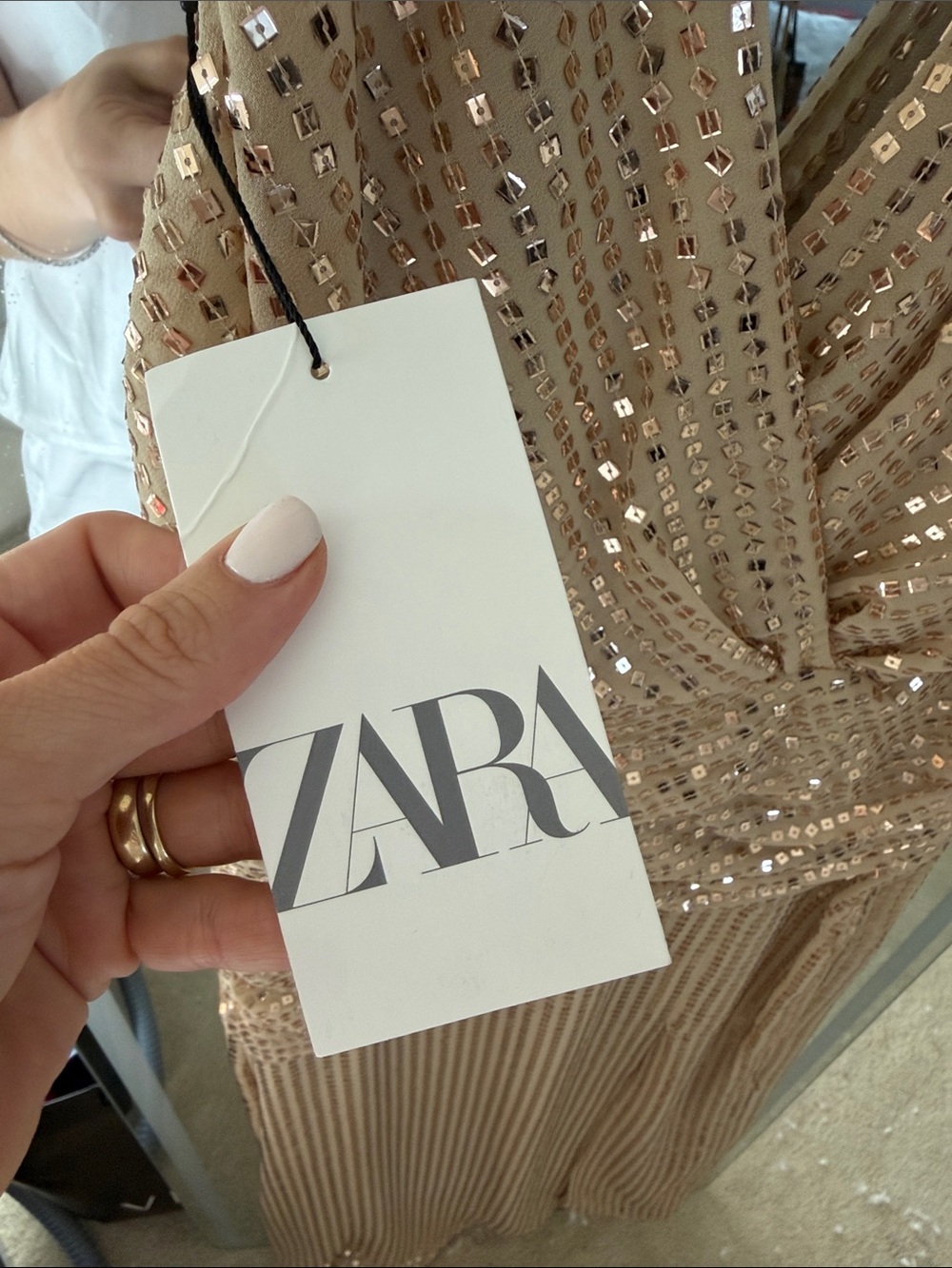 Zara Sequin Ruched V-Neck Maxi Dress in Champagne Size XS - Picture 10 of 11